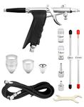 QWORK® Multipurpose Airbrush Kit Split Design Air Brush Paint Set 0.3mm 0.5mm 0.8mm Nozzles 2cc 5cc 13cc Paint Cups Hose Length 6FT