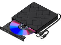 External CD DVD Drive for Laptop USB 3.0 Type-C Slim Portable Player CD DVD RW Writer Reader Burner, Low Noise Optical External Disk Drive for Desktop, PC, Mac OS,Windows 11/10/8/7/XP/2003/Vista/Linux