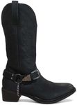 Jazamé Cowboy Boots for Men Tall Calf High Belt & Chain Block Heel Western Boot Classic Round Toe