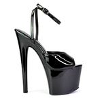 Womens Sky High Platform Heels Ladies Stiletto Strappy Ankle Strap Peep Toe Shoes Size 3-8 Black Patent