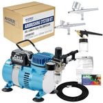 Master Airbrush Cool Runner II Dual Fan Air Compressor Airbrushing System Kit with 3 Professional Airbrush Sets, 0.2, 0.3 mm Gravity & 0.8 mm Siphon Feed - Hose, Holder, How To Airbrush Learning Guide