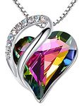 Leafael Infinity Love Heart Pendant Necklace, Crystal Necklaces for Women, Silver Tone Jewelry Gifts for Women, Healing Stone for Protection, Rainbow Black, 18-inch Chain & 2-inch Extender