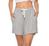 Vlazom Women's Pajama Short Bottoms Solid and Striped Sleeping Shorts Cotton Lounge Casual Pants for Yoga Gym Running - Grey-solid - XL