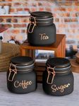 Red-Rubby 700ml, Glass Airtight tea coffee sugar containers for Kitchen Storage Container with Lid For Tea Coffee & Sugar, Dry Fruit jars, Square Shape Storage Jar, Set of 3 (Black)(Round)