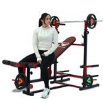 VAISHNAVI FITNESS 8-in-1 Heavy-Duty Adjustable Gym Bench for Home Workout | Foldable Flat, Incline & Decline Bench Press with Leg Curl, Leg Extension & Barbell Rack | Strength Training Equipment