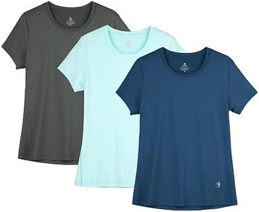 icyzone Workout Running Tshirts for Women - Fitness Athletic Yoga Tops Exercise Gym Shirts (Pack of 3) (Dark Grey/True Navy/Aqua, L)