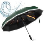 ANYCHO Big Umbrella for Men, 3 Fold with Reflective Stripe Travel Umbrella for Rain, Reinforced 12 Dual Ribs Windproof & Waterproof Folding Umbrella, Auto Open & Close Umbrella for Women (Green)