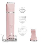 Bikini Trimmer for Women-2 in 1 IPX7 Waterproof Wet & Dry Use Body Hair Trimmer and Pubic Hair Trimmer-Rechargeable with Snap-in Ceramic Blades,Pink