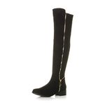 Ajvani Womens Ladies high Over The Knee Stretch Pull on Low Heel Boots, 6 UK, Black Suede Gold Zip