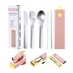 Travel Cutlery Set to GO | Portable Cutlery Set Reusable Cutlery Set with Knife,Fork,Spoon, Straw, Brush for Home/Travel/Camping Cutlery Set with Case (Pink & Yellow)