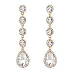 BriLove Wedding Bridal Dangle Earrings for Women Elegant Rhinestone Crystal Teardrop Chandelier Earrings Clear Gold-toned