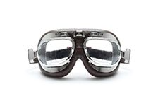 BERTONI AF191CR Motorcycle Goggles Vintage Aviator Style with Antifog and Anticrash Lenses - Chromed Steel Frame Italy - Motorbike Helmets Glasses (Brown)