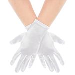 Women Short Satin Finger Gloves Bridal Dance Gloves Party White Stretchy Gloves Adult Size Total Length 9 In for Wedding Banquet Dress and Party Dance(White)