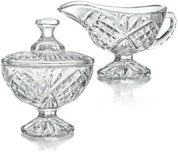 Crystal Cream and Sugar Set Glass Creamer Server Sugar Bowl with Lid Coffee Server Set Mother's Day Gifts for Women Mum Table Decortion for Home Wedding Party