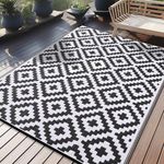 OLANLY Waterproof Outdoor Rug 6x9 ft, Outdoor Plastic Straw Rug for Camping, RV Mat Outside, Indoor Outdoor Carpet for Porch, Deck, Backyard, Balcony, Picnic, Black & White