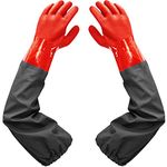 Haiou Pond Gloves, Long Arm Waterproof Gloves,Long Rubber Gloves for Men and Women (25 inches, Large, Red)