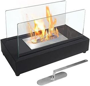 Table Top Fire Pit Bowl, Portable Rectangle Ventless Black Fireplace, Indoor Outdoor Smores Maker Mini Fire Pit, Bio Ethanol Clean Burning, Black+Glass (JJLZ111)