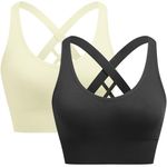 ANGOOL Women Sports Bra, Padded Removable Seamless Activewear Bras, Racerback Crisscross Strappy Athletic Bras, Support Workout Bralette for Yoga Gym Workout Fitness,Black+Beige,L