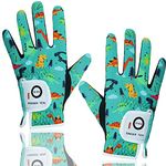 FINGER TEN Golf Gloves Kids All Weather Soft for Left and Right Hand Rain Grip Breathable Value Pair, Golf Gloves for Girls Boys Wear-Resistant Non Slip Comfortable (Green, Medium)