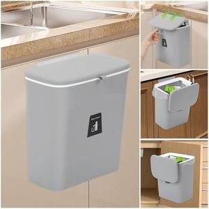 MUGYPYR Contenedor de compostaje para Cocina, 2.4 galones/9 litros, encimera o Debajo del Fregadero, Bote de Basura pequeño Colgante con Tapa para baño, Dormitorio, cubeta de compostaje Interior(Gris)