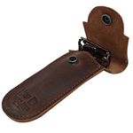 Hide & Drink, Leather Double Edge Protector Case, Barber Razor Sheath, Safety Cover, Travel & Commuter Essentials, Portable Carry Bag, Vintage, Handmade Includes 101 Year Warranty :: Bourbon Brown