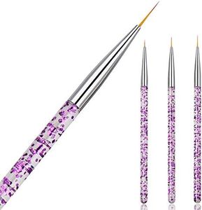 Hanyousheng Cepillo Uñas Para Pintura Brochas,Juego de 3 Pinceles Para Decoración de Uñas,Nail Art Pintura Dibujo Línea Herramienta,de Detalle Para Dibujando Patrones de Linea Pincel(Color Aleatorio)