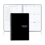 Undated Weekly Planner, Weekly Goals Notebook, A5 To Do List Planner, Habit Tracker Journal with Spiral Binding, 5.7 x 8.0 in, Black