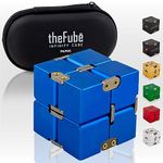 PILPOC theFube Infinity Cube Fidget Desk Toy - Quality Aluminum Infinite Magic Cube with Case, Sturdy, Heavy, Relieve Stress and Anxiety, for ADD, ADHD, OCD (Blue)