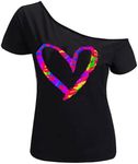 MAGICMK Women’s Short Lips Print Causal Off The Shoulder Plus Size T-Shirt Tops, Black+bfly, XX-Large