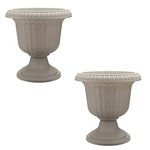 Southern Patio Large 14 Inch Outdoor Garden Lightweight Utopian Urn Planter with UV-Coated Finish for Entryways, Walkways, and More, Stone (2 Pack)