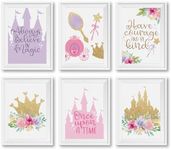 Hadley Designs 6 Reversible 8x10 Princess Wall Decor Prints, Princess Room Decor for Girls Bedroom, Pink And Gold Princess Party Decorations For Wall Art, Unframed Pink And Gold Decor For Girls Room