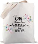 CNA Life Tote Bag Certified Nurse Assistant Gift CNA Because Even Nurses Need Heroes Canvas Tote Bag (CNA Because Tote B) Medium