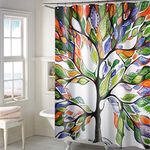 Lushomes Printed Shower Curtain, Polyester Waterproof 6x6.5 ft with Hooks, Non-PVC, Non-Plastic, for Washroom,12 Eyelet & 12 Hooks (6 ft W x 6.5 Ft H, Pk of 1) (Multi Tree)