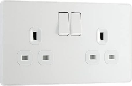 BG Electricals Evolve Double Switched Power Socket, 13A, Pearlescent White