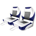 XGEAR Deluxe Low Back Boat Seat, Fold-Down Fishing Boat Seat (2 Seats) (White/Grey/Blue)
