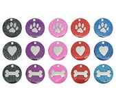 Dog Cat Pet Tag Engraved Reflective Collar ID Tags 25mm Glitter Various Designs (Purple, Heart)