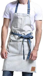 VANTOO Denim Artist Chef Kitchen Apron with Pockets for Men Women, Jean Painting Apron, Gift for Him and Her, Dad and Mom