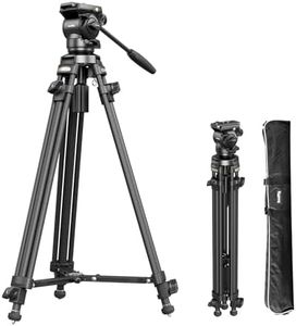 SmallRig Lightweight Carbon Fiber Video Tripod Kit with Step-Less Damping Fluid Head, 64'' Camera Tripod with Detachable Handle, QR Plate, Lift Rope, Load up 13.2lb for Camcorder, Cameras AD-50-4685