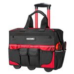 HAUTMEC 18" Rolling Tool Bag on Wheels, Heavy-Duty Tool Bag with High-Density Oxford Fabric, Oversized Off-Road Wheels, Wide-Mouth Design, 23-Pocket, Double Zipper & Telescoping Handle - HTTBM25004