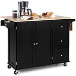 TANGZON Large Rolling Kitchen Island, Kitchen Storage Trolley with Extendable Wood Worktop, Adjustable Shelves, 3 Drawers & Side Handles, Mobile Utility Serving Cart for Home Dining Room (Black)