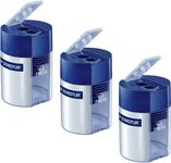 STAEDTLER Staedtler Manual Blue [3 Pack] Handheld Pencil Sharpener for School, Office, Colored Pencils 3 Packs Blue Silver