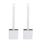 Zapsol Toilet Brush in Silicone Material with Hard Plastic Holder Comes with Slim Flex Brush Anti-drip Set, No-Slip Long Handle Soft Silicone Bristles (Multicolor) (Pack of 2)