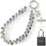 Crystal Phone Wrist Strap Phone Charm Chain Keychain Beaded Cellphone Lanyard with Tether Tab Hands-Free Wristlet Bracelet Wrist Grip Strap for Women, D-Dark Purple