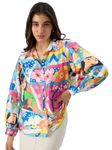 The Souled Store Official Satin Shirt: Disney Mulan Women and Girls Long Sleeve Collared Neck Button Down Multicolor All Over Printed Polyester Shirts