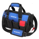 WORKPRO 14-inch, Small Tool Bag Organiser, Multi-Purpose Wide Open Mouth Storage Bag, Waterproof Electricians Tool Bag with Adjustable Shoulder Strap