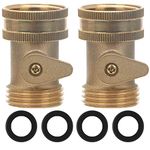 STYDDI 3/4 in Solid Brass Garden Hose Shut Off Valve Connector, 2 Pack Heavy Duty Water Hose Turn Off Ball Valve Adapter Fittings with 4 Extra Hose Washers