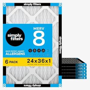 Simply 24x36x1 Air Filter, Merv 8, 6 Pack, For Home AC Furnace & HVAC (Actual Size: 23.75"x35.75"x0.75") DUST, Pet, & Allergy Control