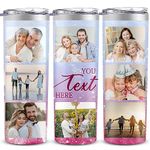 Personalized Tumbler with Picture, Custom 1-8 Photos w/Text Skinny Tumbler with Lid, 20 Oz Stainless Steel Coffee Tumbler, Travel Cup Gifts for Christmas Anniversary Birthday for Her Him