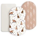 GRSSDER Stretchy Ultra Soft Fitted Bassinet Sheet Set 3 Pack, Universal Fit for Bassinets Baby Cradle Moses Basket Oval Rectangle Mattress, Pretty Fox for Baby Girls