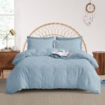 Maple&Stone Queen Duvet Cover Set, 3 Pieces Textured Tufted Boho Bedding Sets Zipper Closure Design with Ties, 1 Duvet Cover + 2 Pillow Shams, Comforter NOT Included (Light Blue, Queen Size)